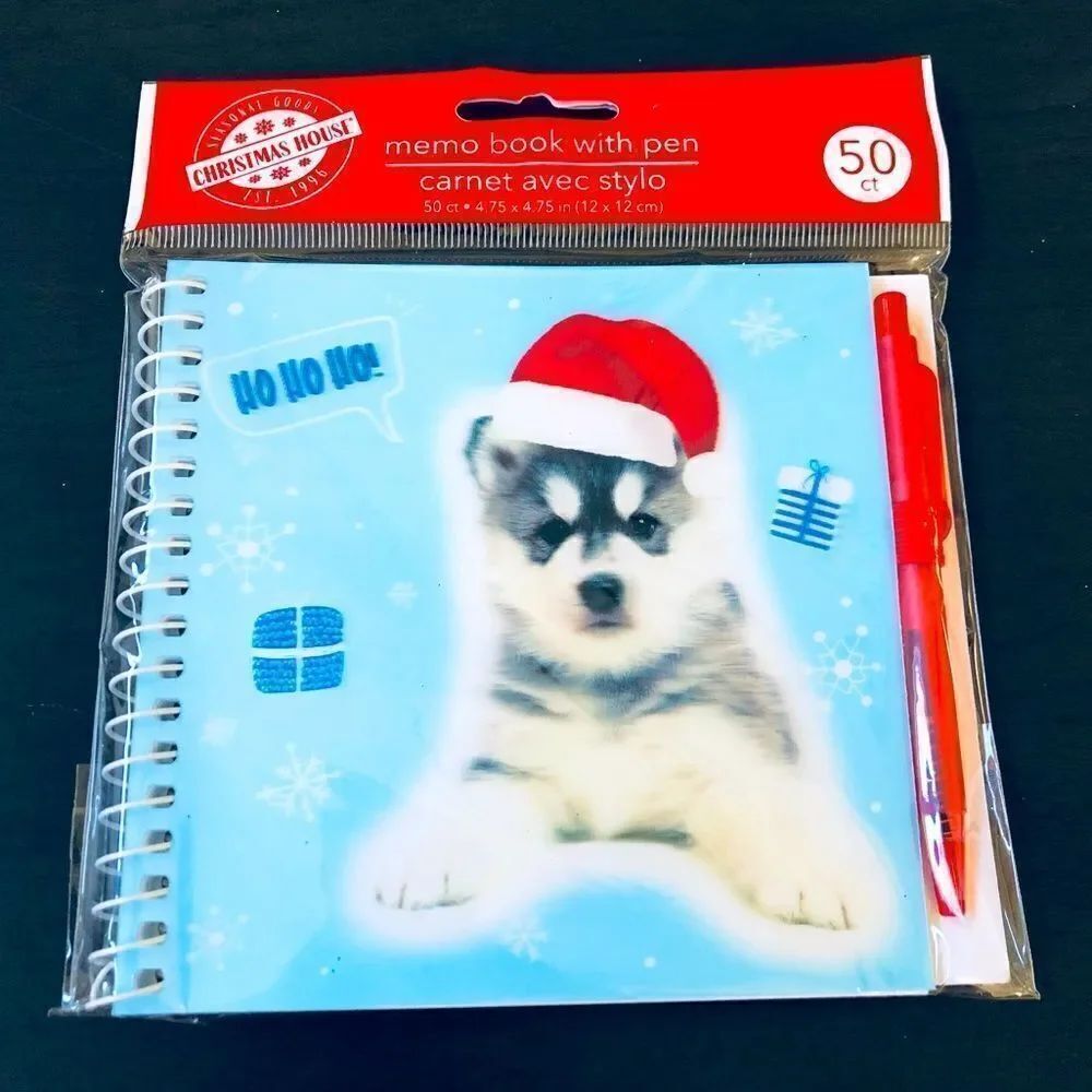 Christmas Husky Puppy Dog Notepad Pen Gift Set